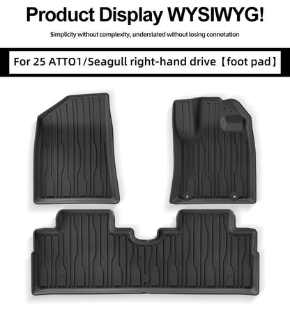 Custom fit all-weather floor mats set for BYD Atto 1 Seagull right hand drive model including front and rear row protection