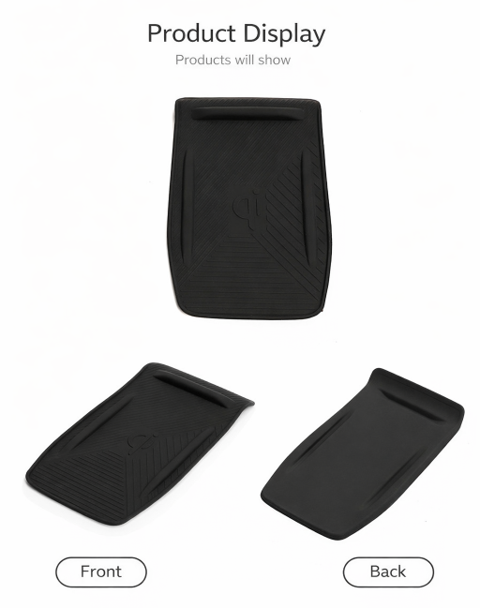 Product display of BYD ATTO 1 wireless charging pad silicone mat showing front and back sides, non-slip centre console charging area protector (Australia).