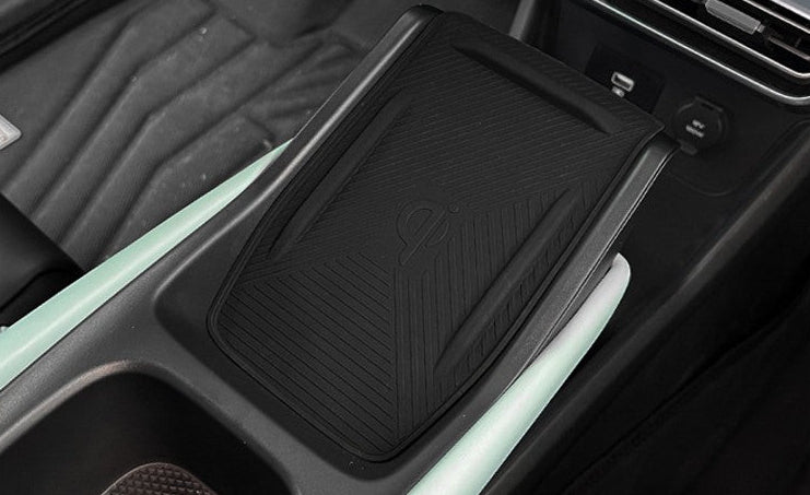 BYD ATTO 1 centre console wireless charging pad with non-slip silicone mat installed, anti-scratch organiser for the charging area (Australia)