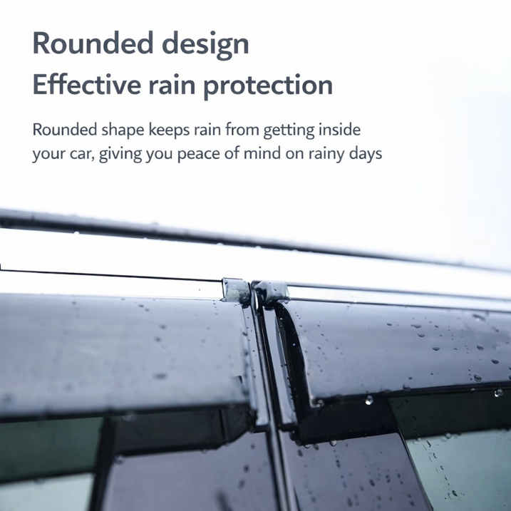 Close-up of rounded :contentReference[oaicite:0]{index=0} ATTO 2 (2025+) window visors/rain guards in wet weather, helping block rain from entering when windows are slightly open.