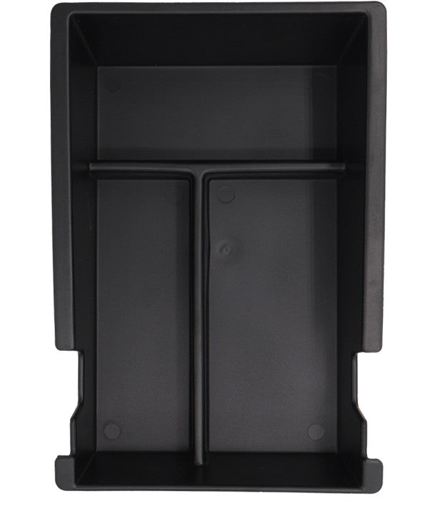 Top view of BYDream BYD ATTO 2 centre console organiser insert (2025+), ABS plastic armrest storage tray with 3 compartments to keep keys, coins and small items neatly separated.