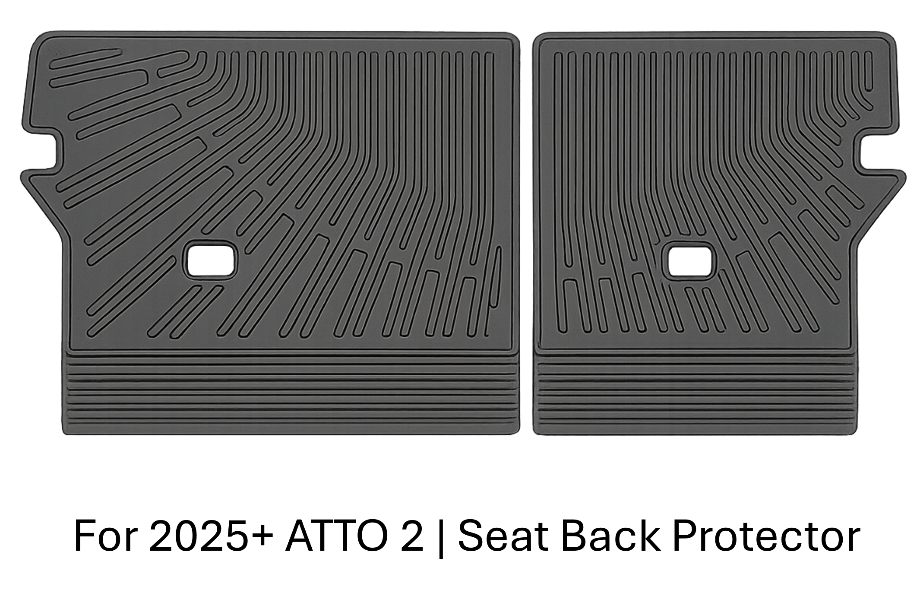 BYD ATTO 2 Seat Back Protector for 2025+ models showing rear seat back protection mats installed on foldable rear seats