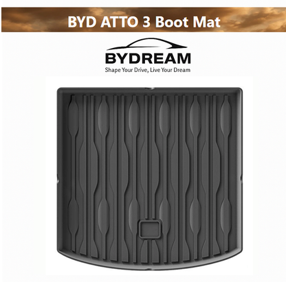 Custom TPE Boot Liner for BYD ATTO 3 with raised edges for cargo area protection