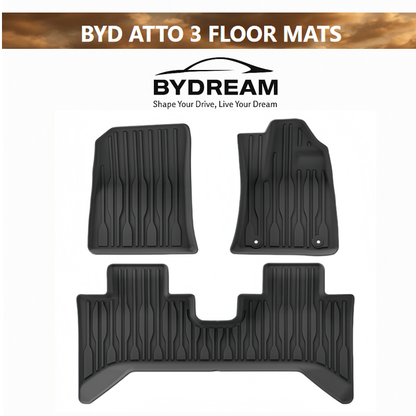 Custom TPE floor mats for BYD ATTO 3 with raised edges for interior protection
