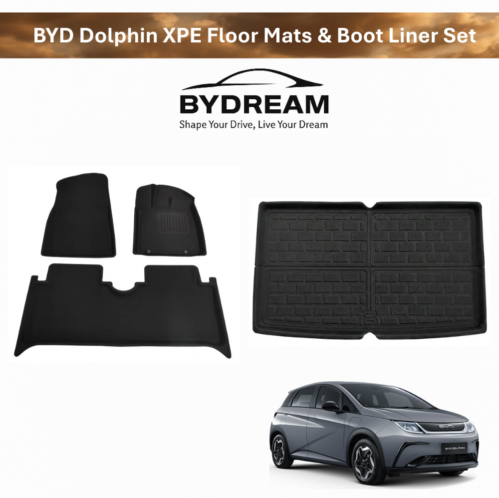 Custom fit XPE floor mats and boot liner set for BYD Dolphin interior protection