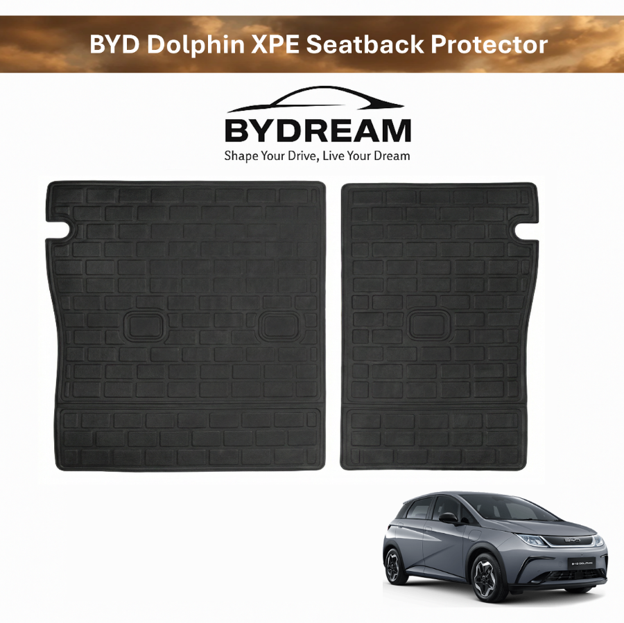 BYD Dolphin XPE custom fit seatback protector panels in black for rear seat protection.