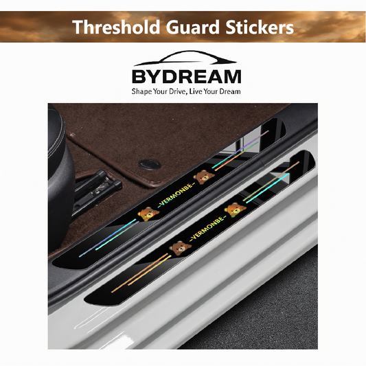 Iridescent door sill protector for BYD with cartoon bear design – anti-scratch decorative strip

