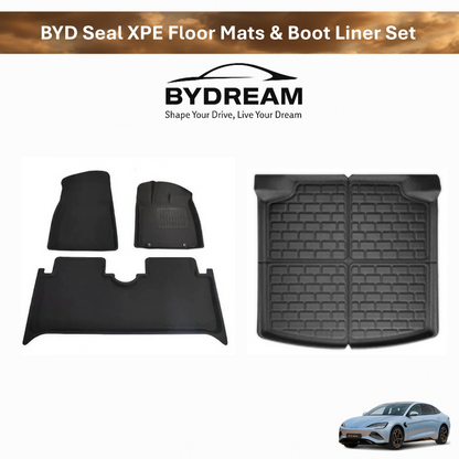Custom fit XPE floor mats and boot liner set for BYD Seal interior protection