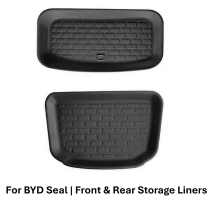 BYD Seal XPE full interior mat set front and rear storage liner components on white background
