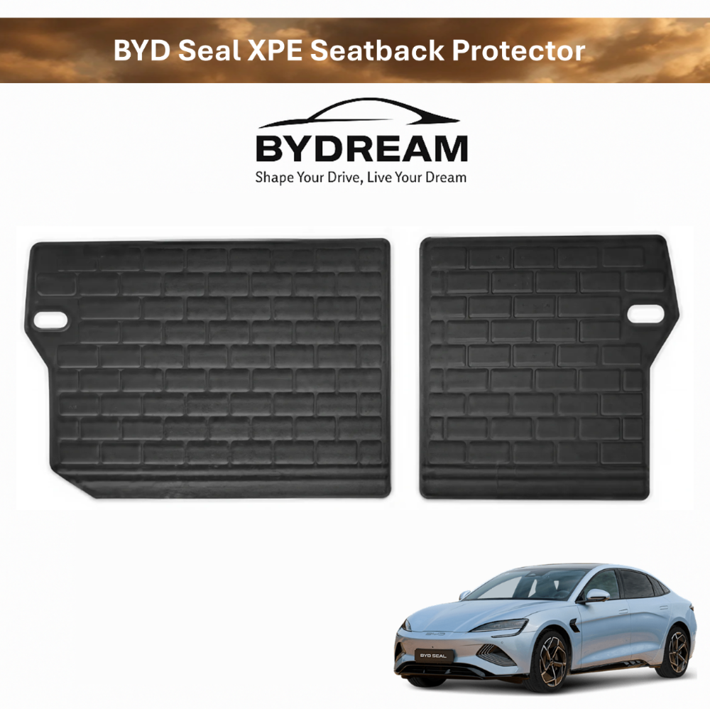BYD Seal XPE seatback protector for rear seat back (AU RHD) with BYDREAM branding on white background