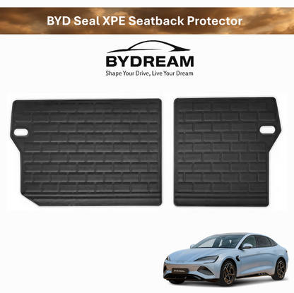 BYD Seal XPE seatback protector for rear seat back (AU RHD) with BYDREAM branding on white background