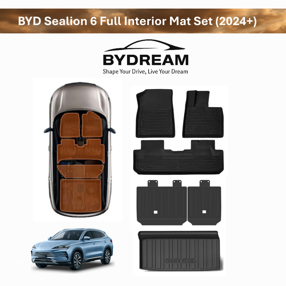 Full interior TPE mat set for BYD Sealion 6 including floor mats, trunk liner and seatback protectors