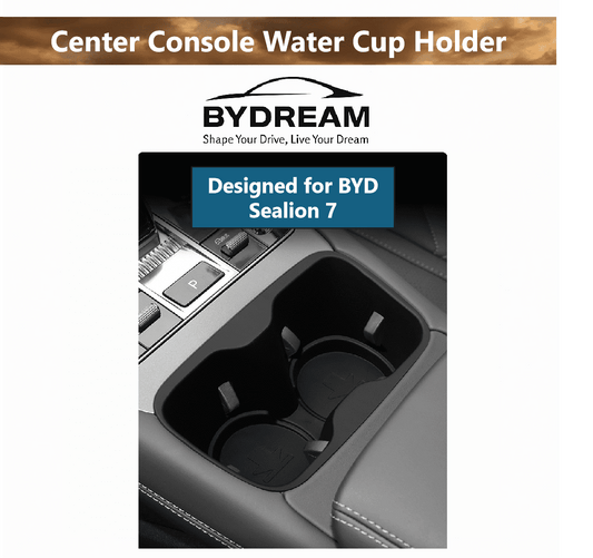 Top view of BYD Sealion 7 center console with anti-slip cup holder insert installed, designed for perfect OEM fit.