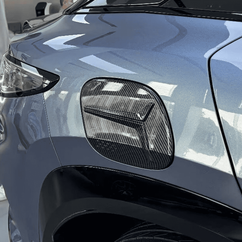Installed carbon fiber-style charging port cover on BYD Sealion 7 – custom-fit accessory for EV enhancement