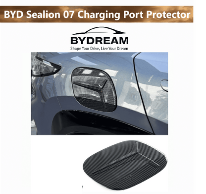 Carbon fiber style charging port cover trim for BYD Sealion 7 (2024+), ABS material, custom-fit EV accessory