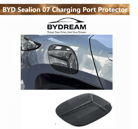 Carbon fiber style charging port cover trim for BYD Sealion 7 (2024+), ABS material, custom-fit EV accessory