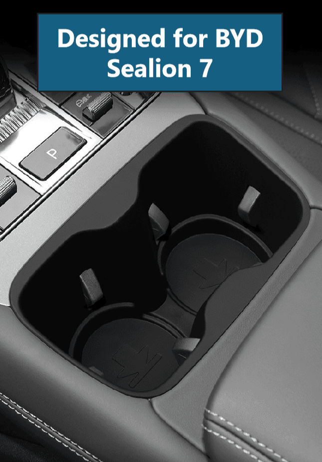 OEM-style fit of cup holder insert installed in the center console of BYD Sealion 7, showing precise alignment and factory look.