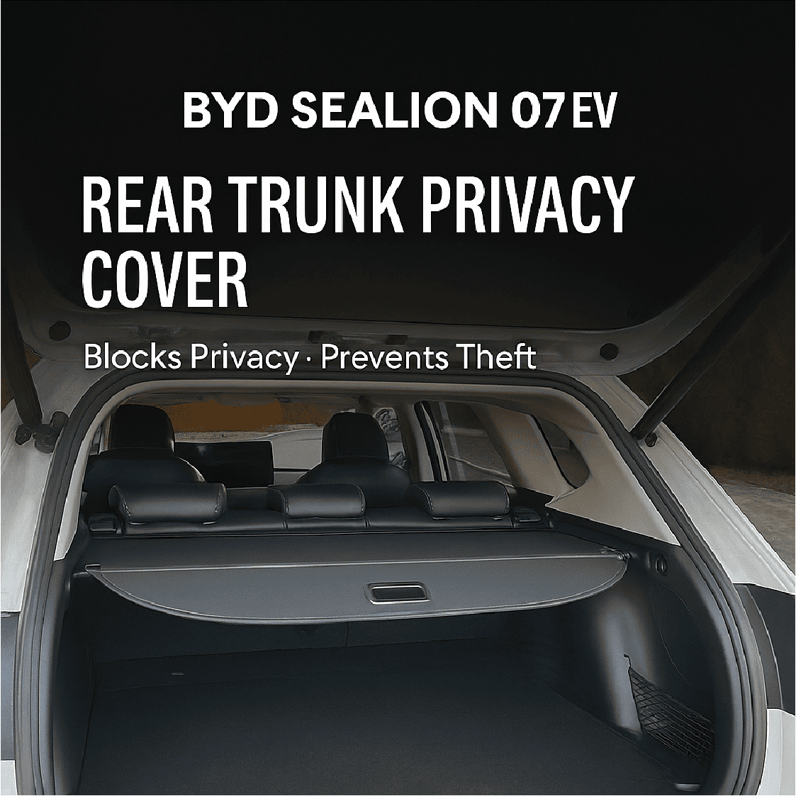 Installed rear trunk privacy cover for BYD Sealion 7 EV – blocks visibility and protects cargo from theft