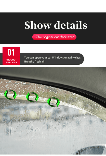 Demonstration of BYD Sealion 7 window visor allowing fresh air circulation during rainy weather, showing open window with water-resistant airflow design.