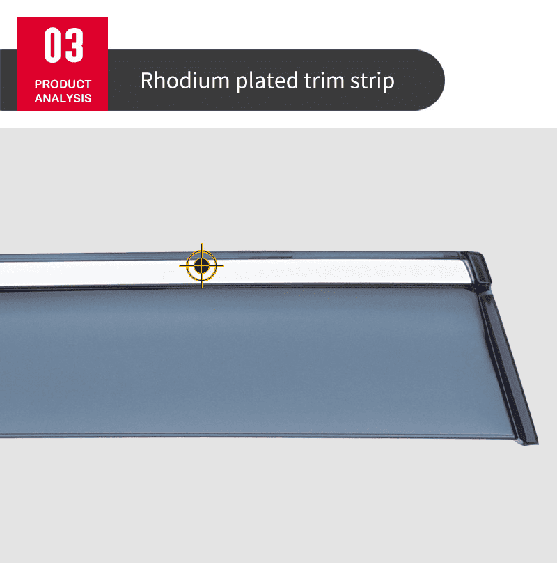 Close-up of BYD Sealion 7 window visor showing rhodium plated trim strip for added style and durability.