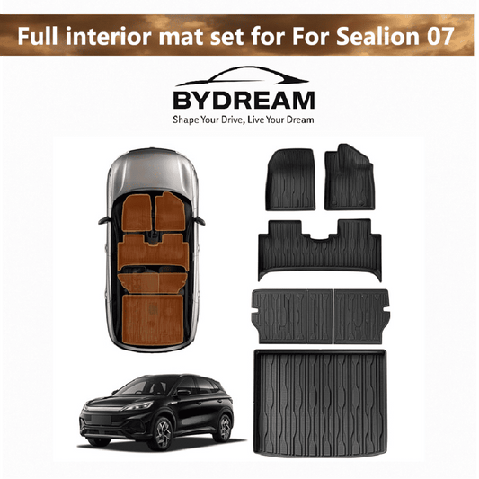 Full interior TPE mat set for BYD Sealion 07 – includes footwell, trunk, and backrest mats

