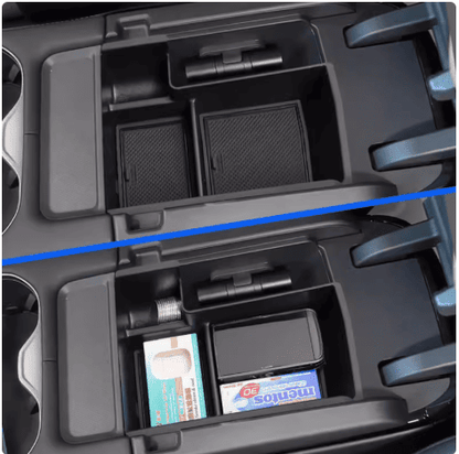 BYD Sealion 6 armrest organizer before and after usage comparison view
