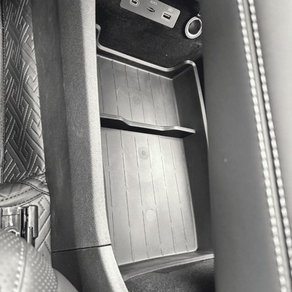 Installed lower console organizer tray in BYD Sealion 7 (2024+), showing seamless fit and enhanced storage space in the vehicle's center compartment.