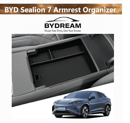 Main image of BYD Sealion 7 center armrest organizer accessory – custom-fit console tray with anti-slip lining