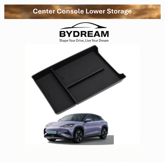 Custom-fit center console lower storage tray for BYD Sealion 7 (2024–2025), black ABS organizer insert with anti-slip design for car interior.
