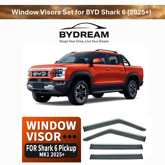 Window Visor Set for BYD Shark 6 Pickup (2025+), 4-Piece Dark Tinted Rain Guards by BYDREAM