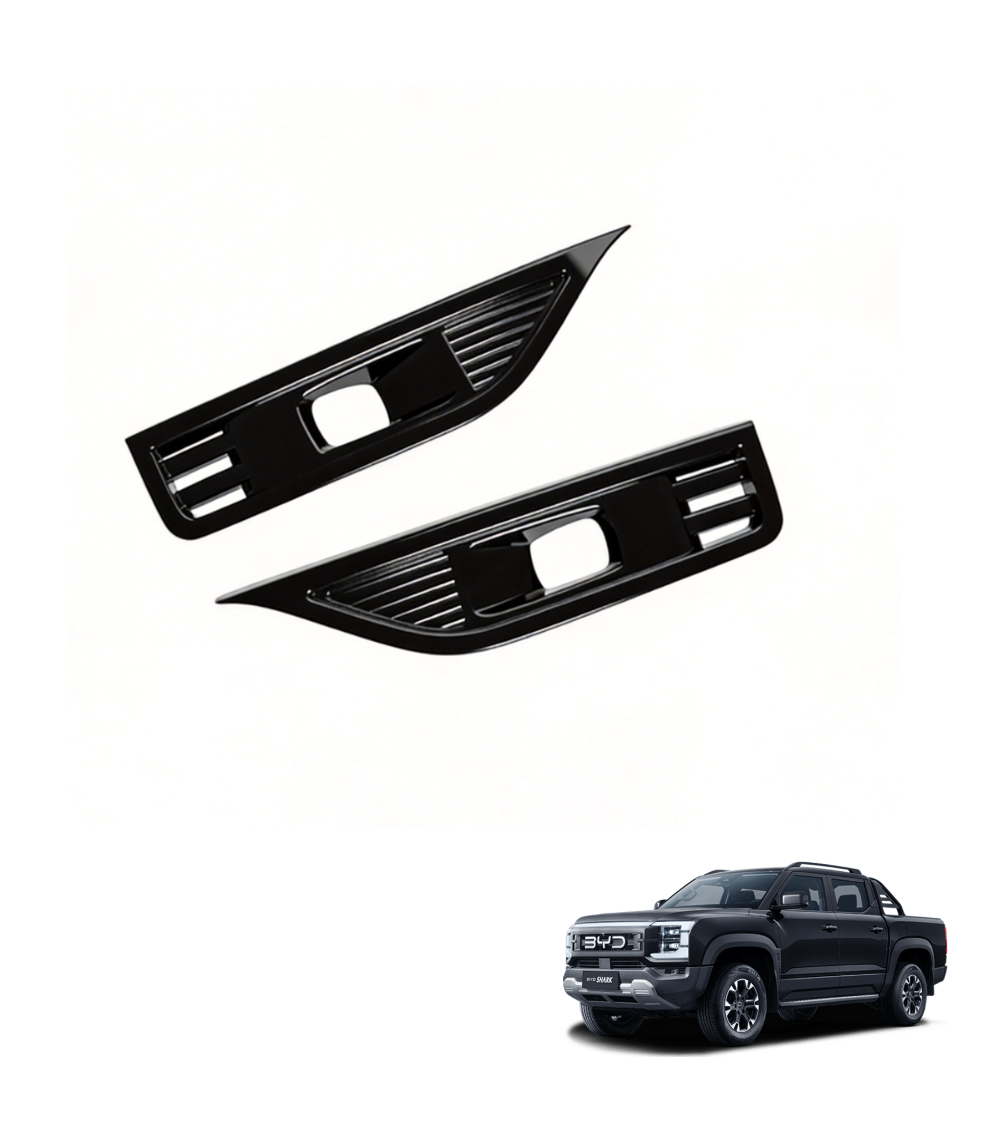 Pair of black fog lamp trim covers designed for BYD Shark 6