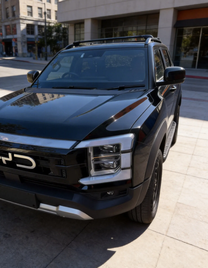 BYD Shark 6 pickup truck with black roof rack cross bars installed