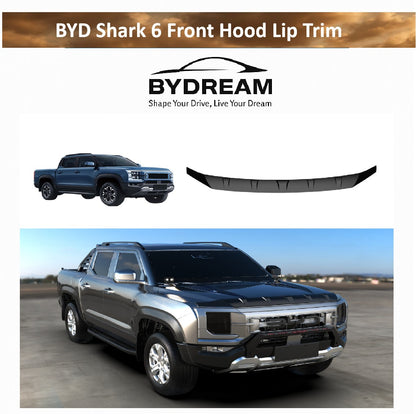 BYD Shark 6 front hood lip trim gloss black installed
