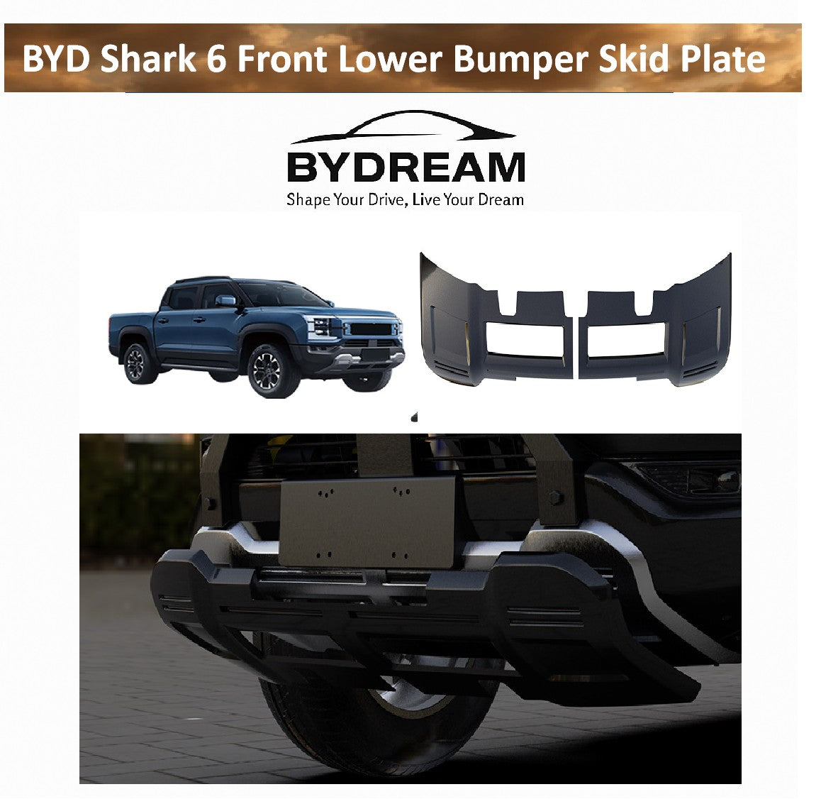 BYD Shark 6 Front Lower Bumper Skid Plate – Blackout Under Guard