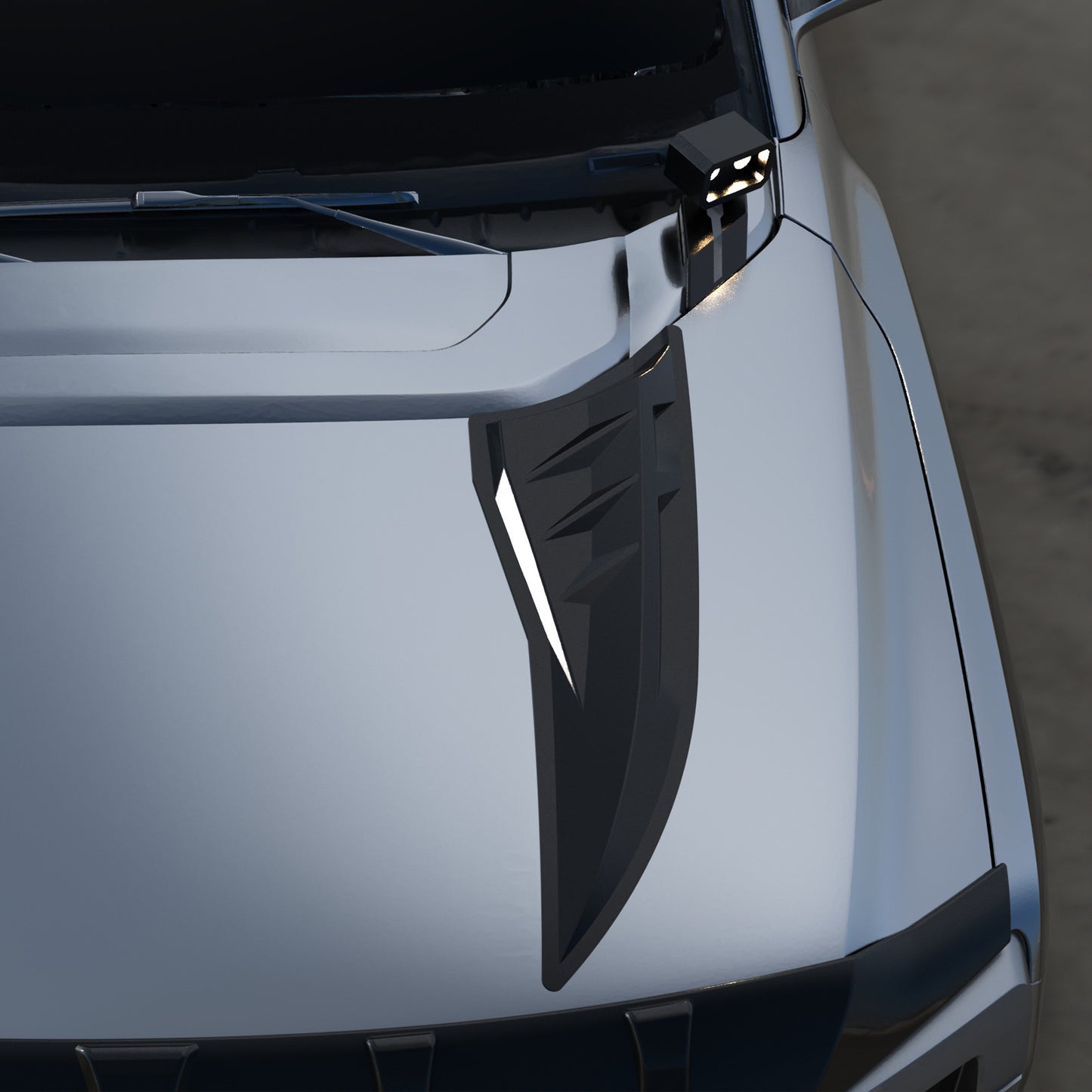 BYD Shark 6 hood trim detail gloss black ABS material close up
