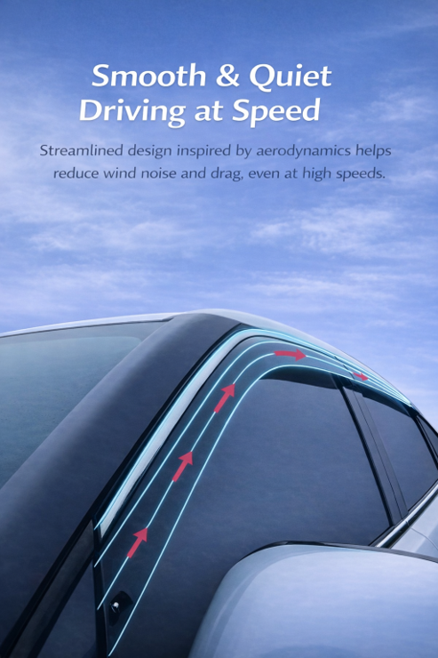 BYD ATTO 1 window visors (4PCS) with aerodynamic design — wind deflectors that reduce wind noise and drag for smoother, quieter driving