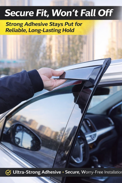 BYD ATTO 1 window visors (4PCS) tape-on installation — strong adhesive for a secure fit that stays put, dark tinted rain guards / wind deflectors