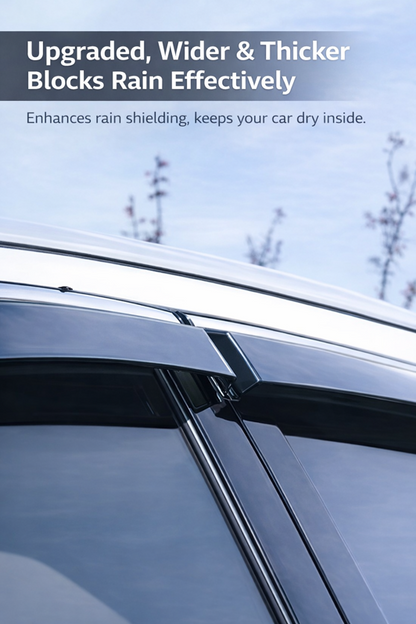 Upgraded wider and thicker window visors for BYD ATTO 1 — dark tinted rain guards that block rain and help keep the cabin dry