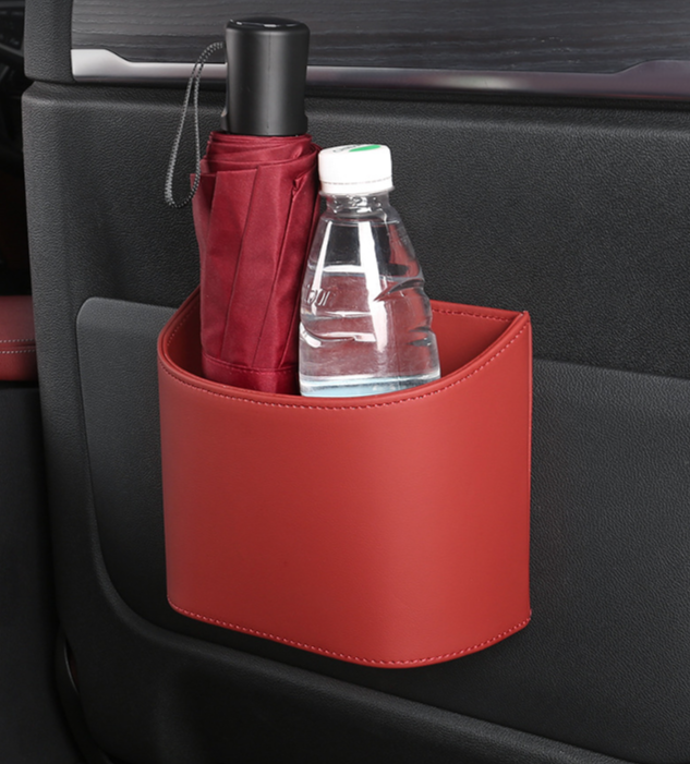 BYDREAM red PU leather car door organizer used for umbrella and drink bottle storage inside EVs