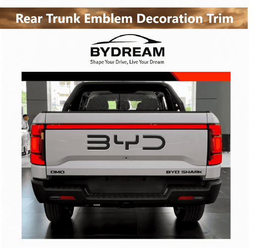Chrome tailgate trim accessory installed on BYD Shark 6 rear trunk